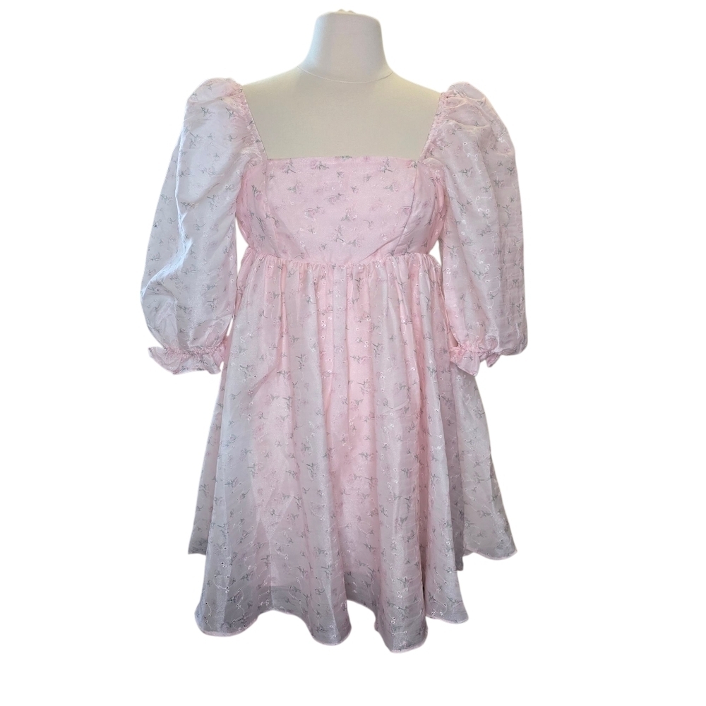 Altar'd State Stephanie Pink Floral Dress Size Small Puff Sleeve